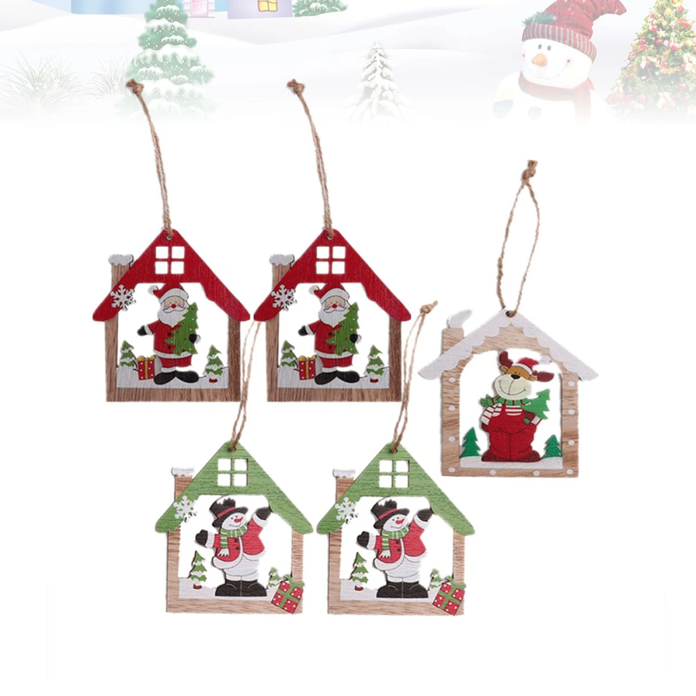 5pcs Wooden Carved Pendants Christmas Tree Hanging Decors Creatively Designed Ornaments for Home Shop