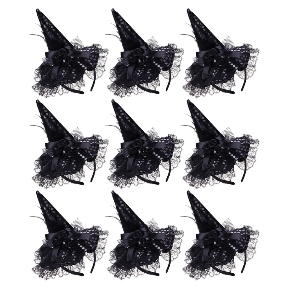 9pcs Halloween Witch Hat Headbands Masquerade Lace Sequins Hat Headbands