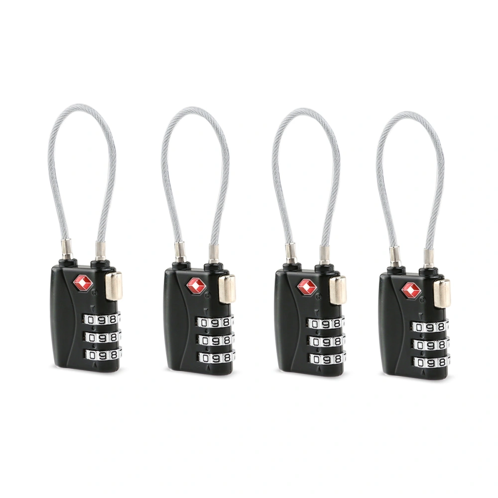 4pcs Portable TSA Approved Security Cable Luggage Lock 3-Digit Combination Password Lock Padlock (Black)