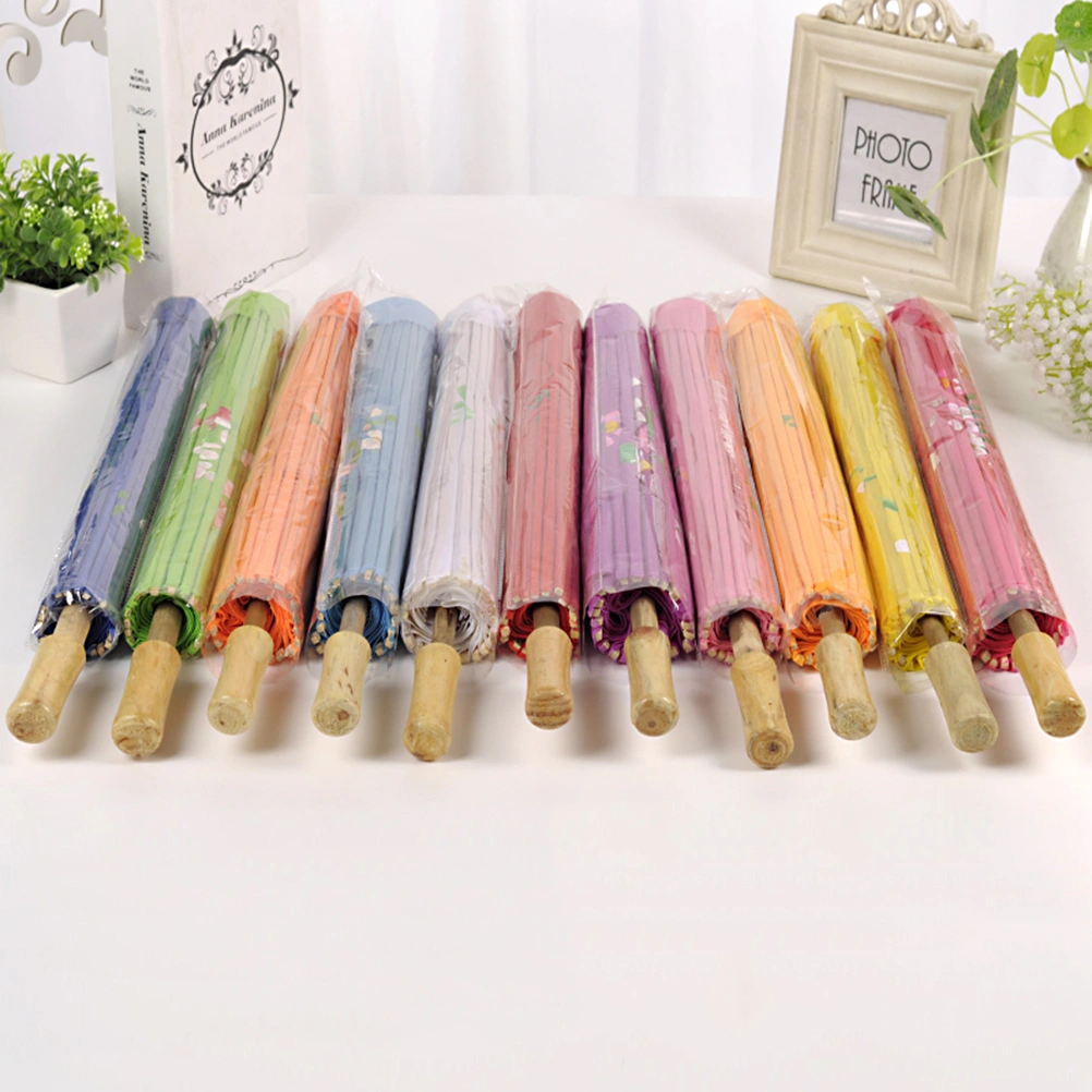 Silk Wooden Parasol Umbrella Chinese Japanese Style Craft Umbrella Prop for Bride Bridemaid (White)