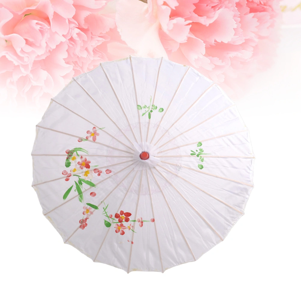 Silk Wooden Parasol Umbrella Chinese Japanese Style Craft Umbrella Prop for Bride Bridemaid (White)