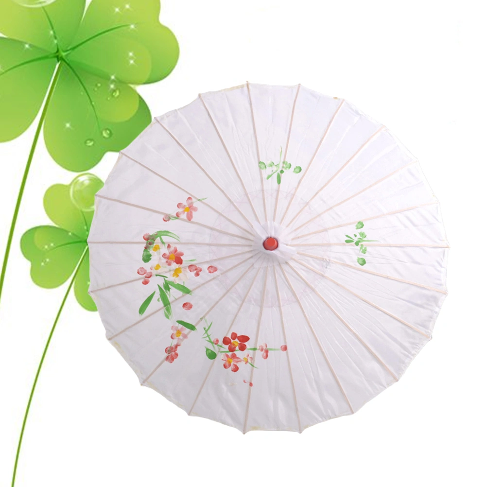 Silk Wooden Parasol Umbrella Chinese Japanese Style Craft Umbrella Prop for Bride Bridemaid (White)