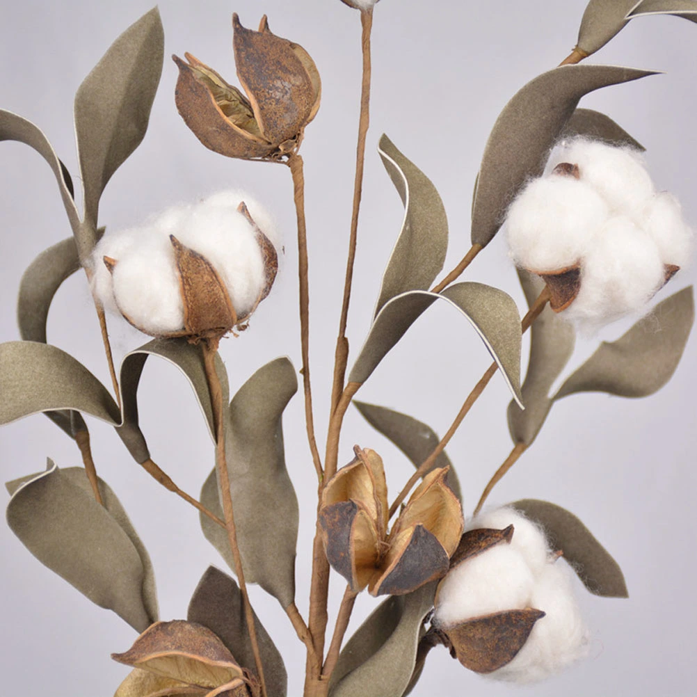 Lifelike Mixed Dried Cotton Stems Simulation Flower Farmhouse Style Artificial Flower Floral Decor DIY Wedding Decoration