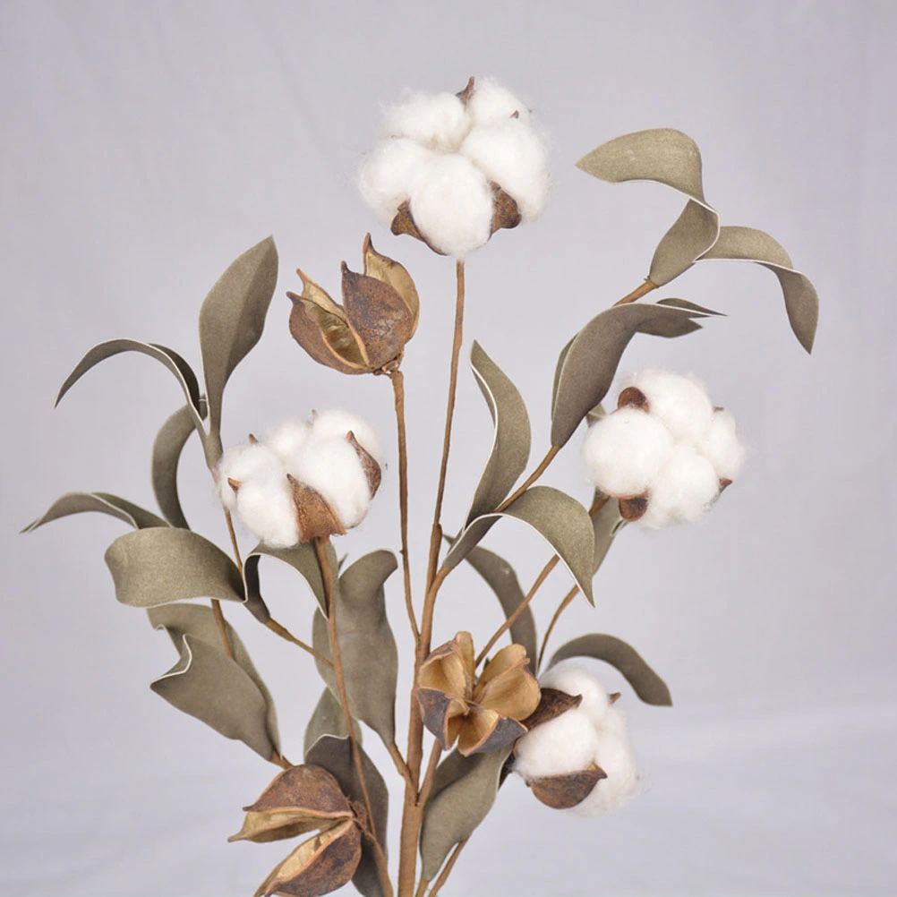 Lifelike Mixed Dried Cotton Stems Simulation Flower Farmhouse Style Artificial Flower Floral Decor DIY Wedding Decoration