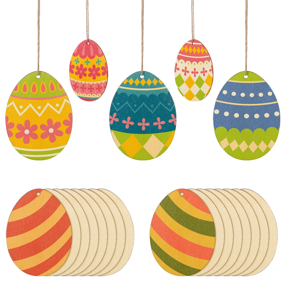 20pcs Easter Egg Shape Wooden Pendants Easter DIY Hanging Decor Hollow-out Hanging Ornaments Party Adornments