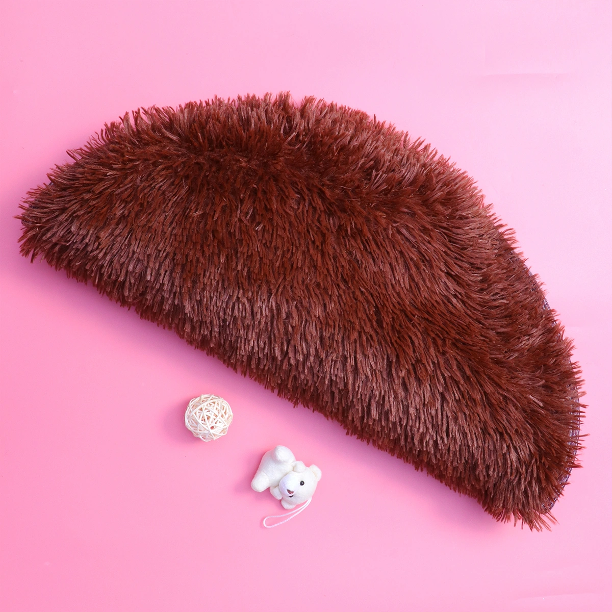 60cm Winter Long Plush Warm Pet Pad Round Indoor Pet Dog Cushion Pet Supplies (Coffee)