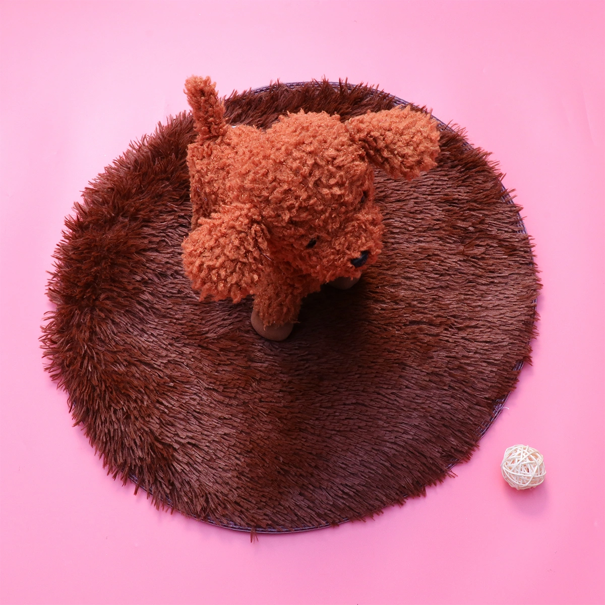 60cm Winter Long Plush Warm Pet Pad Round Indoor Pet Dog Cushion Pet Supplies (Coffee)