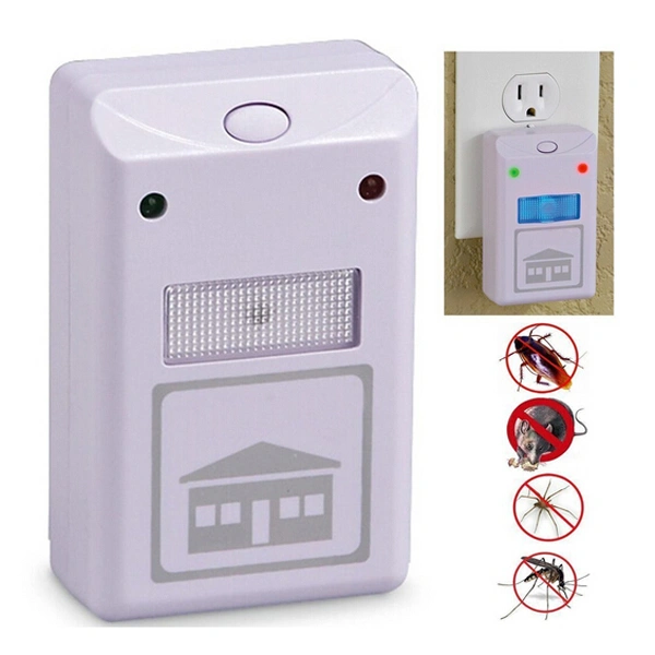 Portable Ultrasonic Electronic Mosquito Mouse Mice Insect Cockroach Pest Repeller Repellent Device with EU Plug (White)