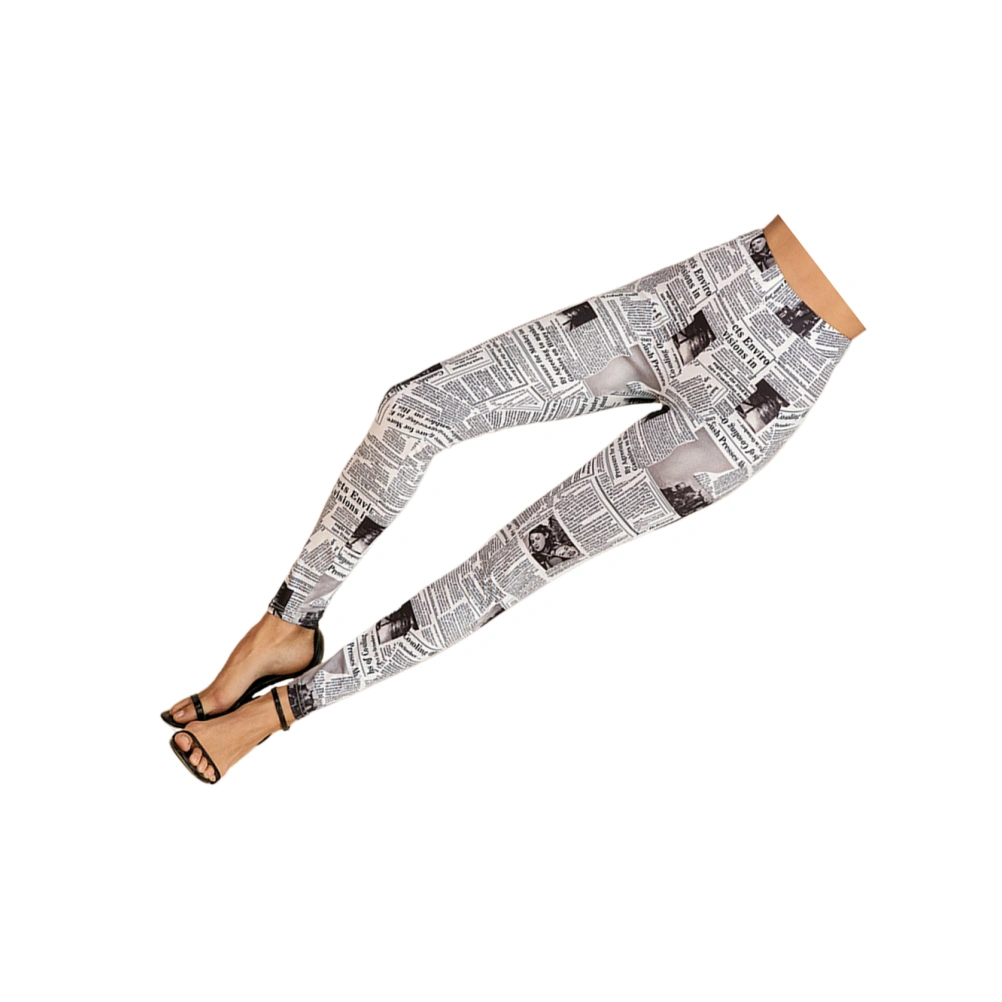 Women Slim Pants Fashion High Waisted Trousers Summer Leg Pants Pantalon for Woman Girl (Black Newspapers Size M)
