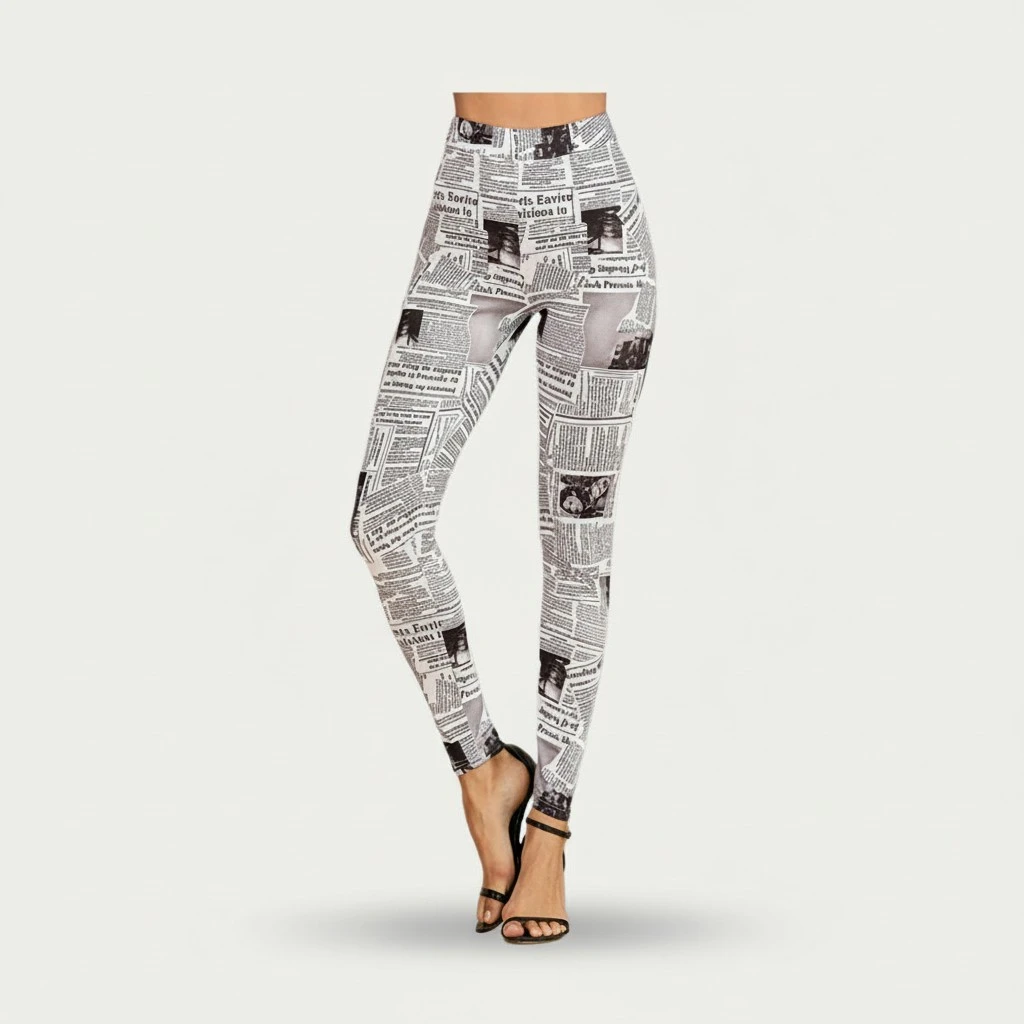 Women Slim Pants Fashion High Waisted Trousers Summer Leg Pants Pantalon for Woman Girl (Black Newspapers Size M)