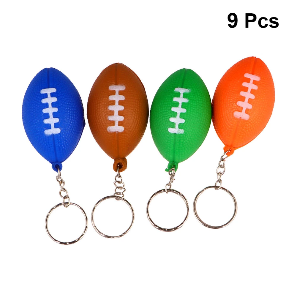 9pcs PU Rugby Keychain Pendant Rugby Keychain Pendant Creative Key Ring Accessories Lovely Pendant Keychain for Friends (Mixed Color Rugby) Size 1