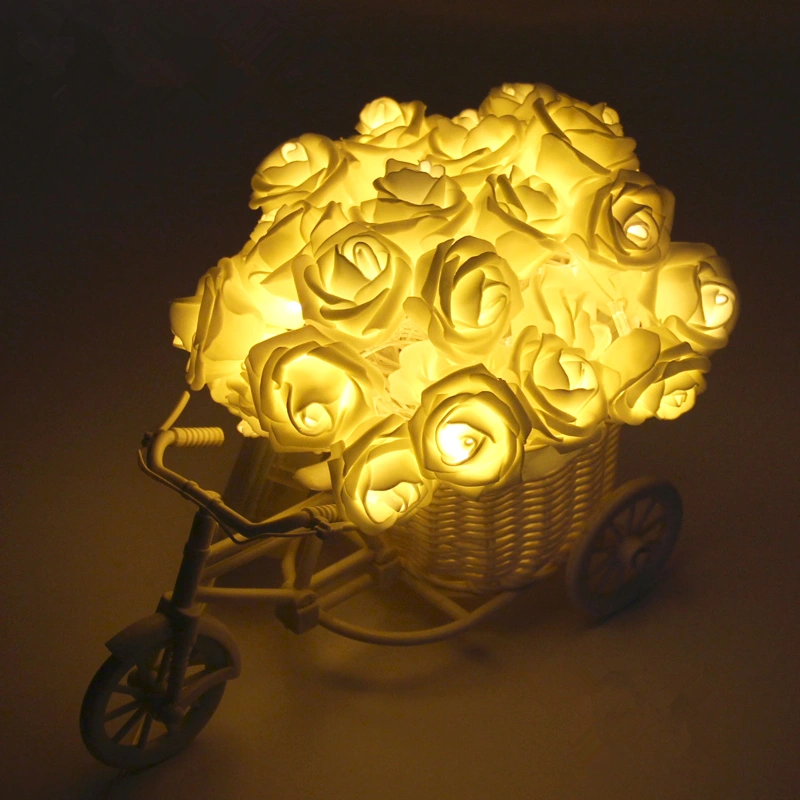 2.5M Rose Flower LED String Light 20-LED Battery Operated Light String for Festival Halloween Christmas Party Wedding (Warm White Light)