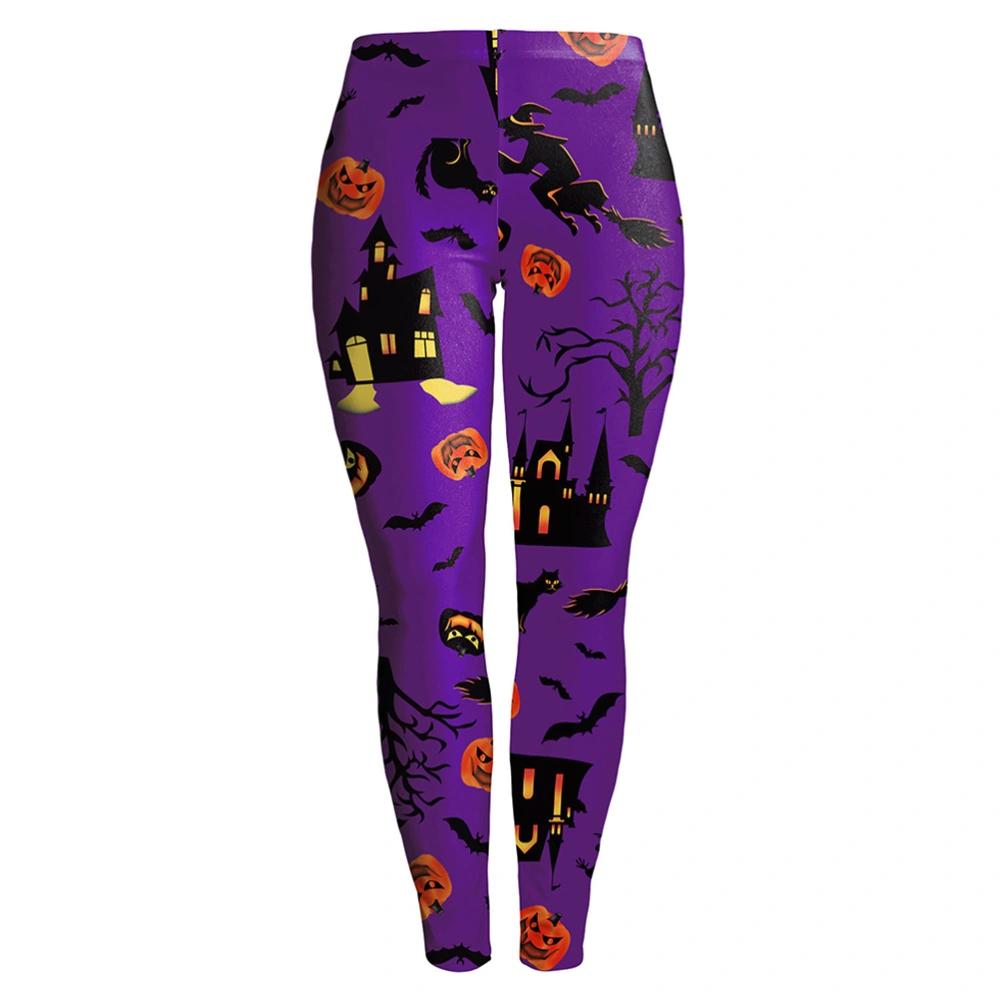 Pumpkin Leggings Halloween Printed Leggings Fashion Render Pants Creative Party Stretch Trousers for Women (Size M)