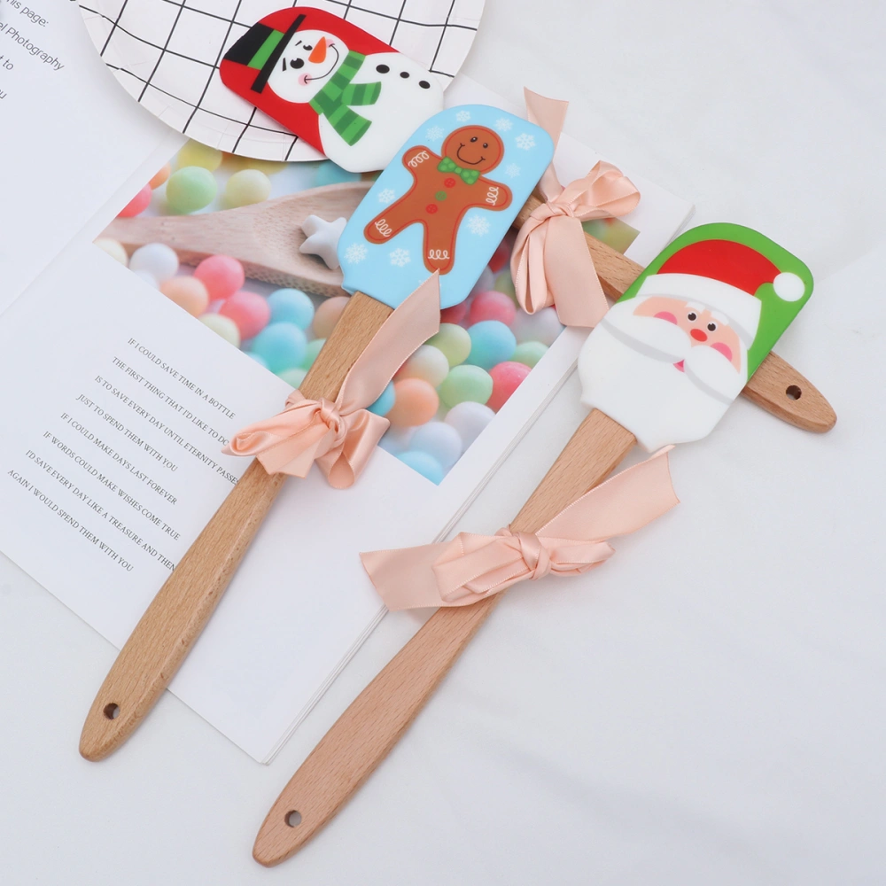 3 Pcs Christmas Design Non-Stick Spatula Wooden Handle Cake Butter Scraper Baking Tools (Gingerman/Snowman/Santa Claus)