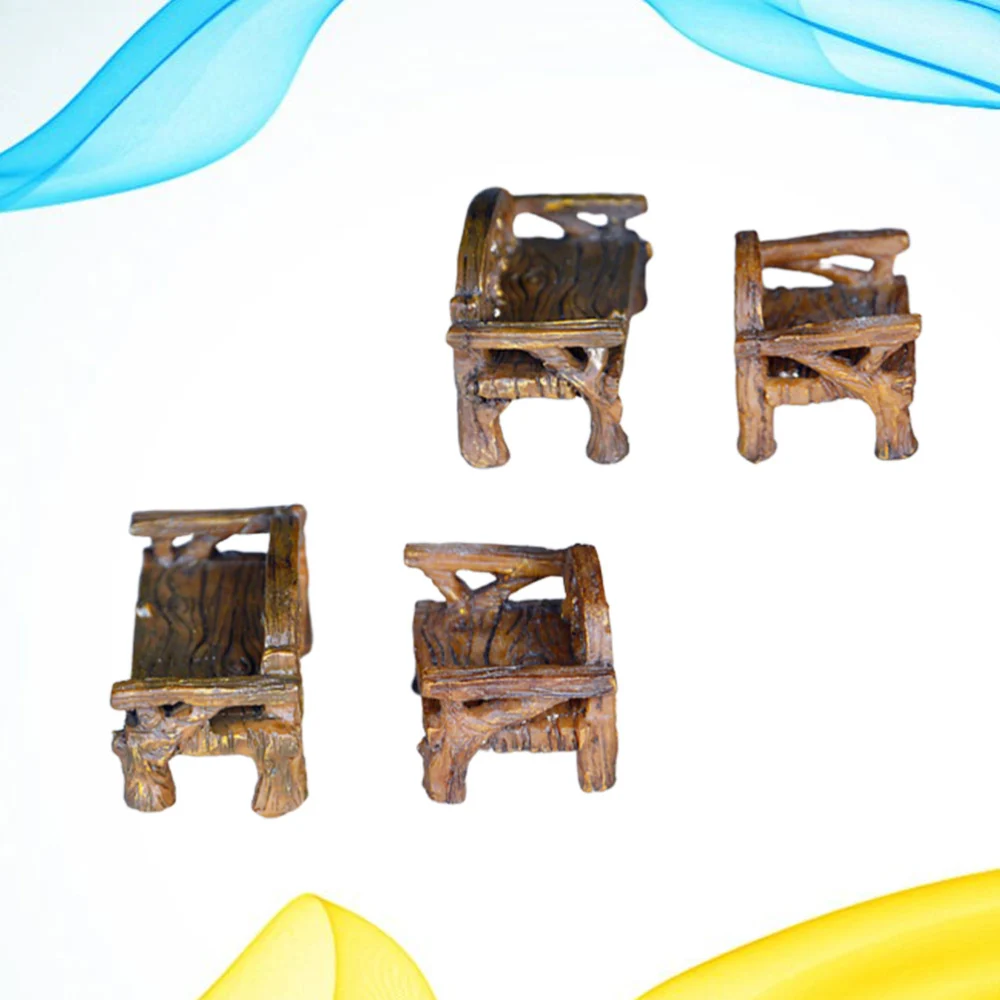 4 Pcs Stylish Simulated Resin Stool Chair Miniature Landscape Bench Decors Desktop Ornaments for Doll House Supplies (Mixed Style)