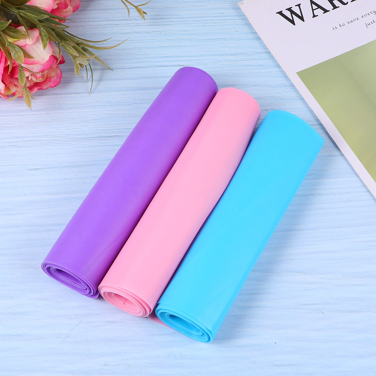 3pcs 1.8m Yoga Tension Belt Sports Elastic Belt Stretch Pulling Rope Fitness Strap Resistance Band (Pink/Purple/Blue)