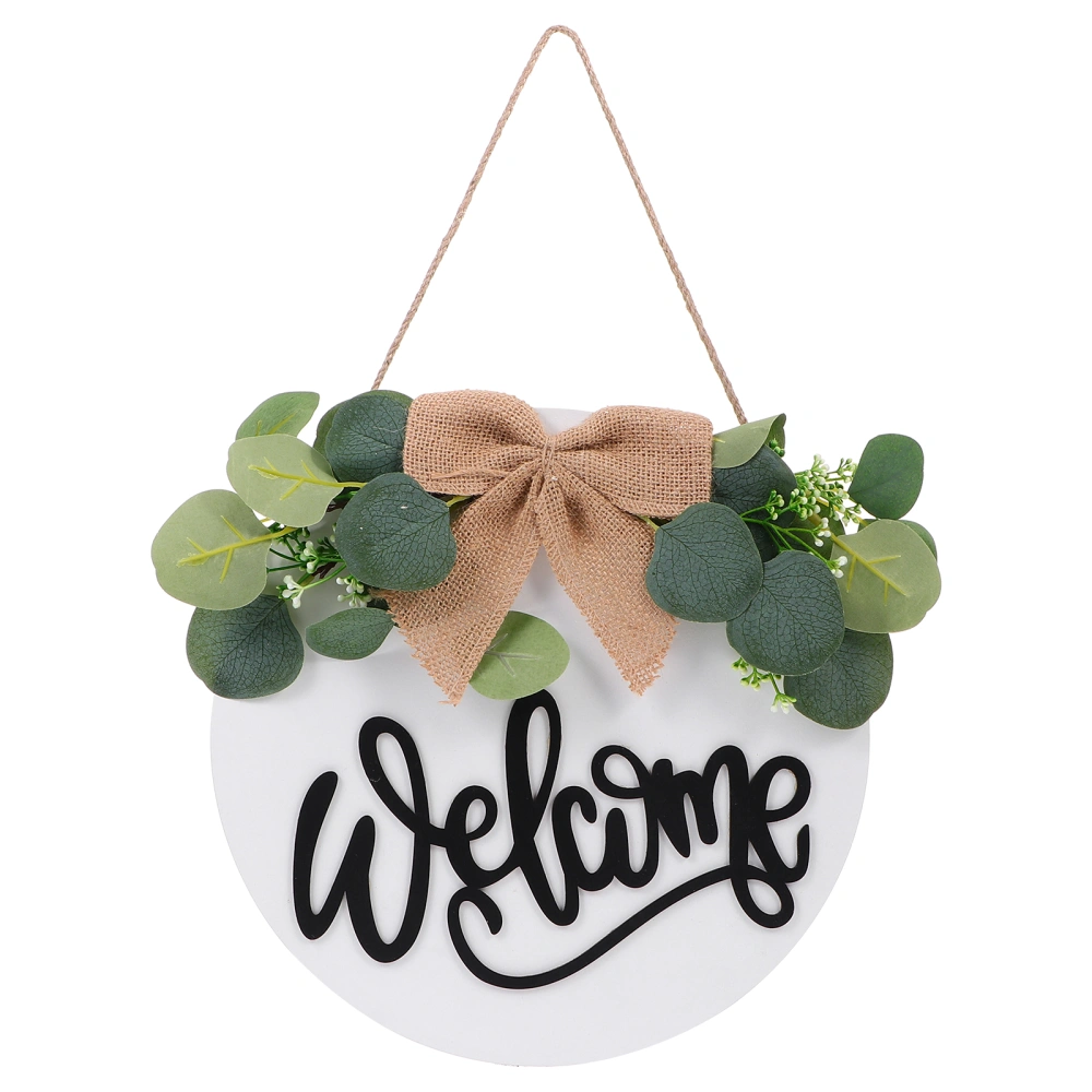 1Pc Welcome Door Board Wooden Wreath Welcome Door Plate Hanging Decor (White)