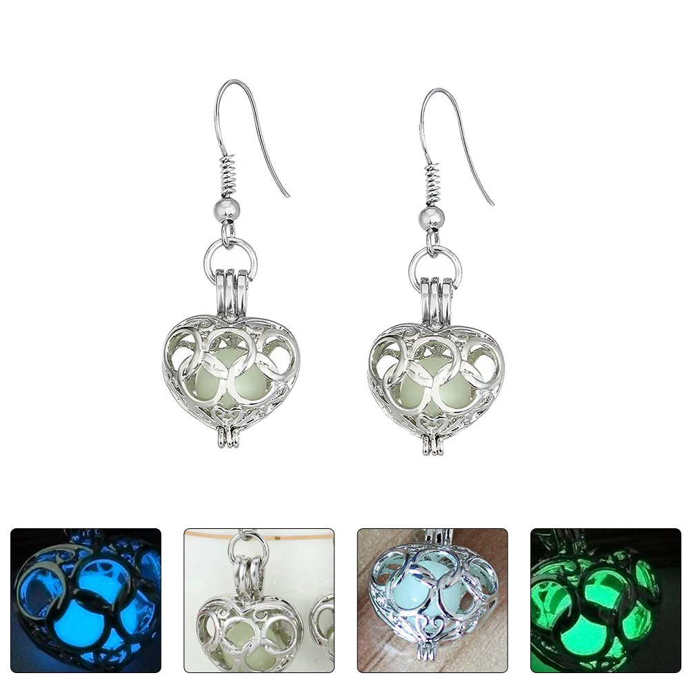 1Pair Heart Shaped Women Earrings Stylish Luminous Ear Pendants Random Color