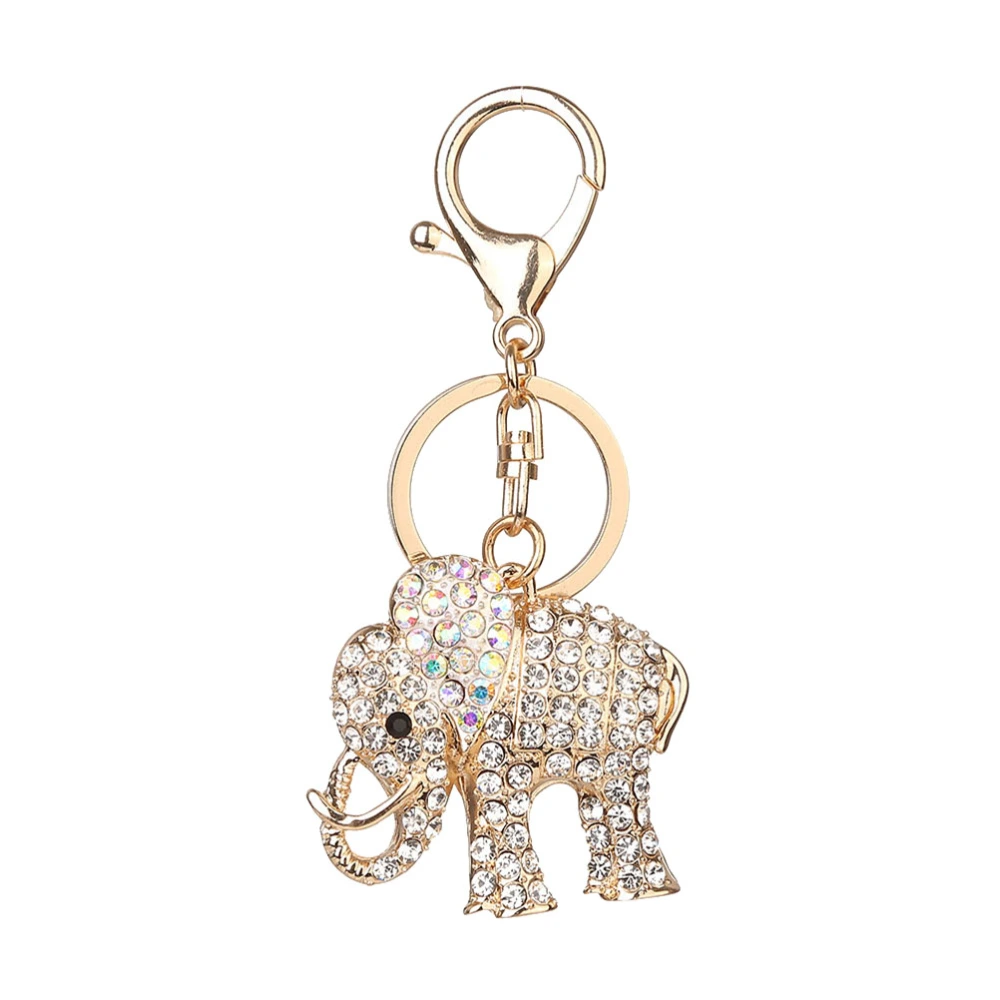 Creative Diamond-encrusted Alloy Key Ring Elephant Shaped Charm Keychain Bag Pendant Jewelry Accessories Car Decoration (White)