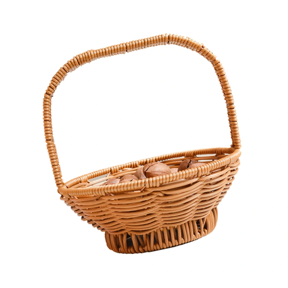 Imitation Rattan Storage Basket Plastic Portable Fruit Basket Decoration for Home Hotel Picnic (Small Size)