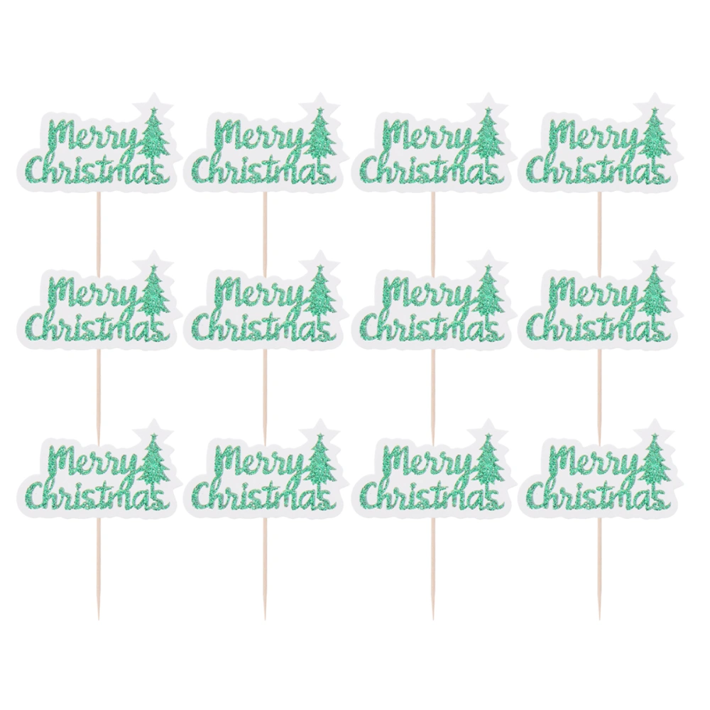 16 Pcs Cake Toppers Merry Christmas Cake Picks Fruit Picks Dessert Toppers for Christmas Xmas Party