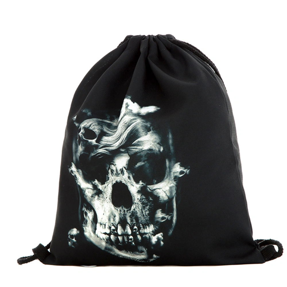 1pc 3D Skull Printed Drawstring Bag Polyester Shoulder Backpack for Halloween