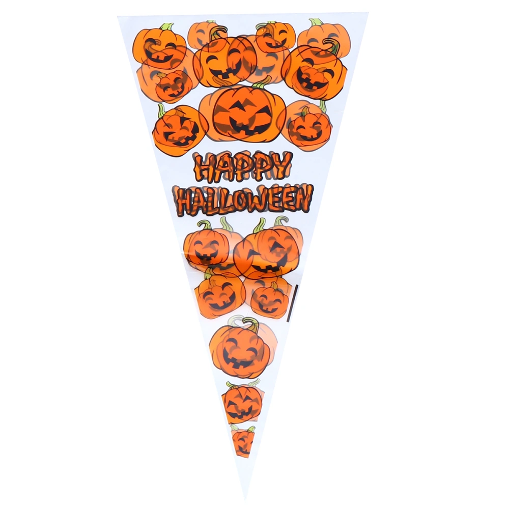 100Pcs Halloween Cone Bags Triangle Candy Bags Halloween Party Festival Gift Favors Bags (Pumpkin Pattern)