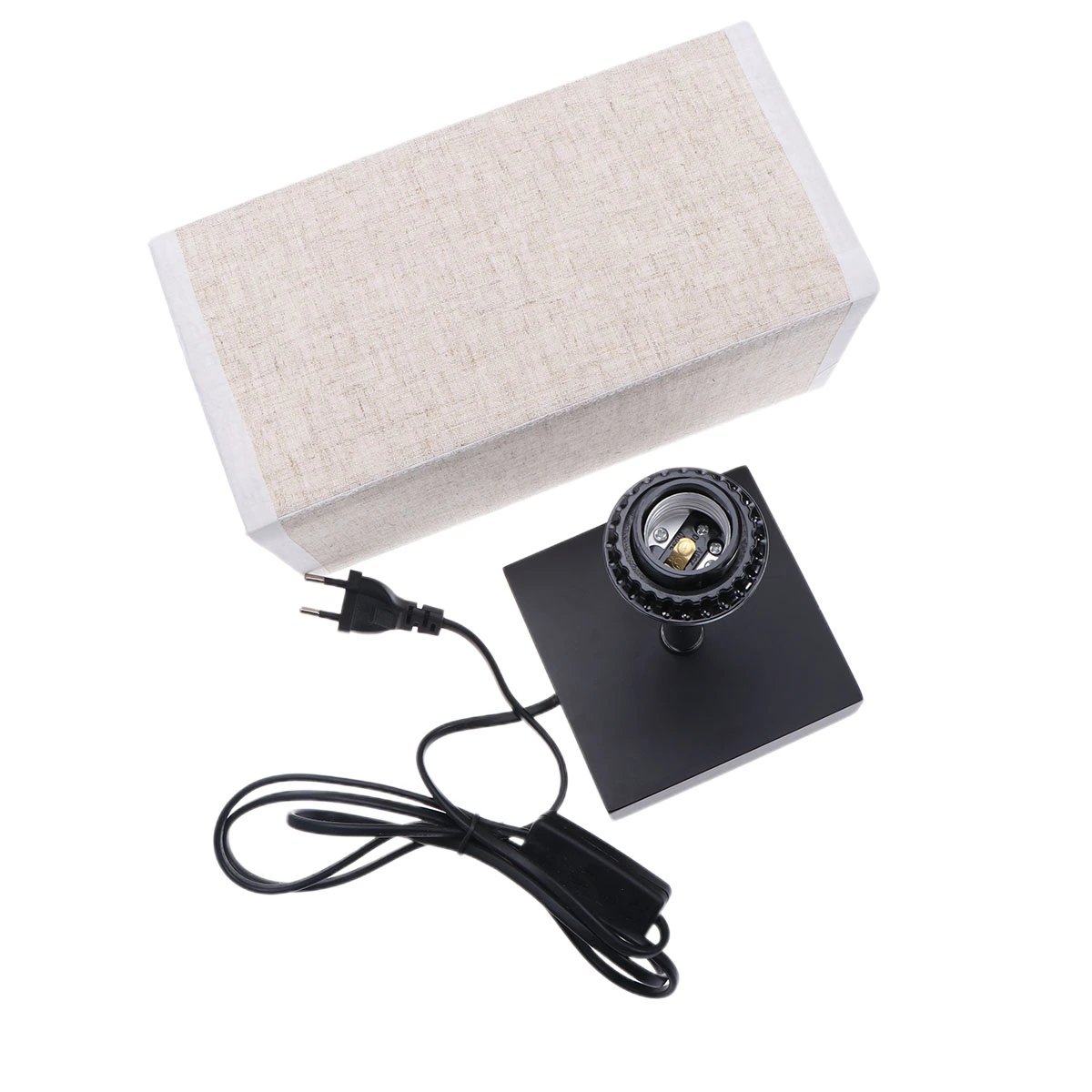 Square Fabric Shade Bedside Night Light with USB Charging Port Minimalist LED Table Lamp for Bedroom Living Room Cafe with EU Plug