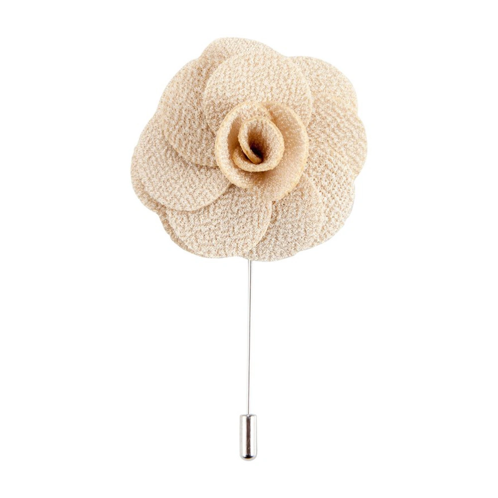 Men Handmade Camellia Boutonniere Lapel Tie Pin Brooch (Khaki)