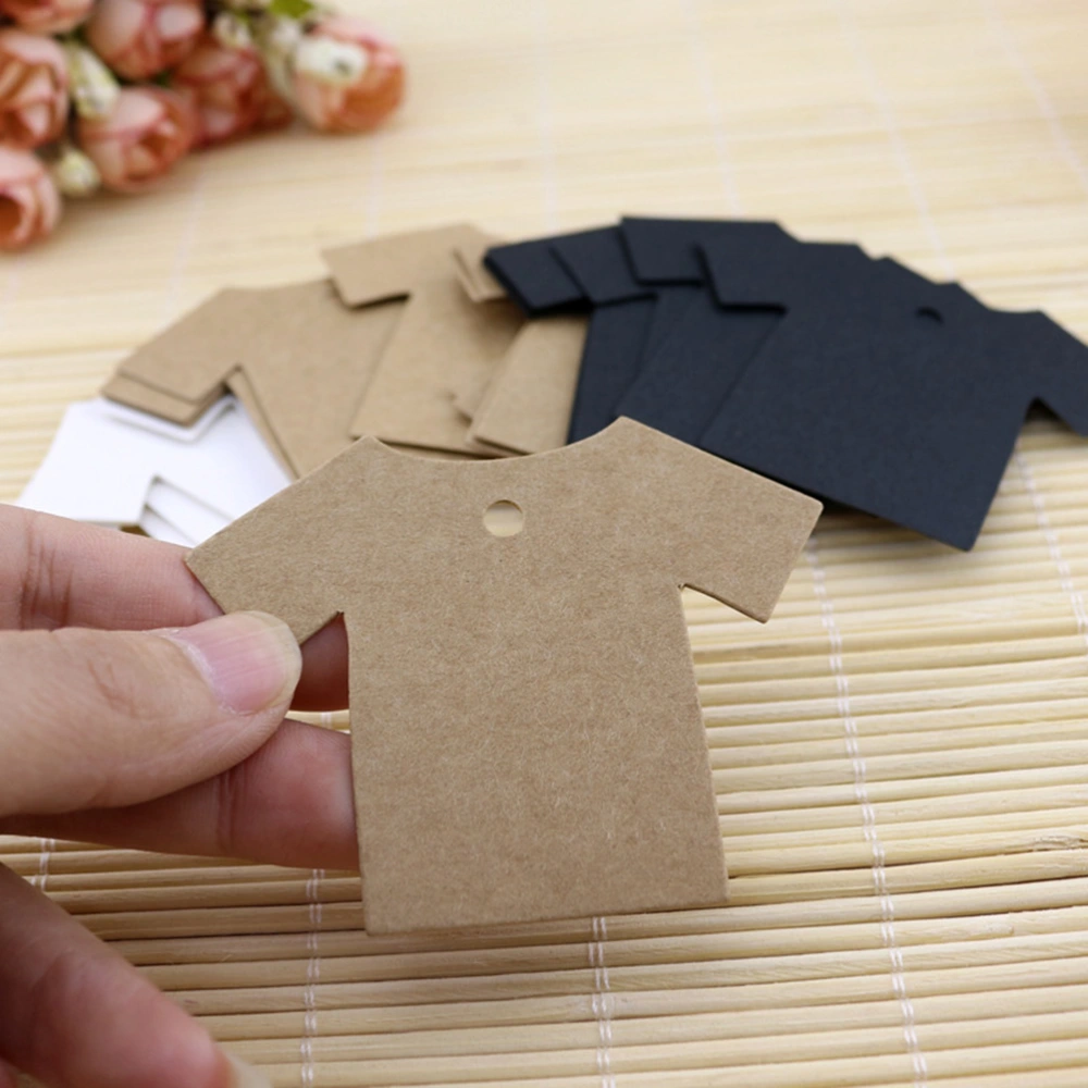 100PCS Labels Tags Kraft Paper Gift Cards Paper Clothes Shape Hanging Tags Cards without Rope (Black)