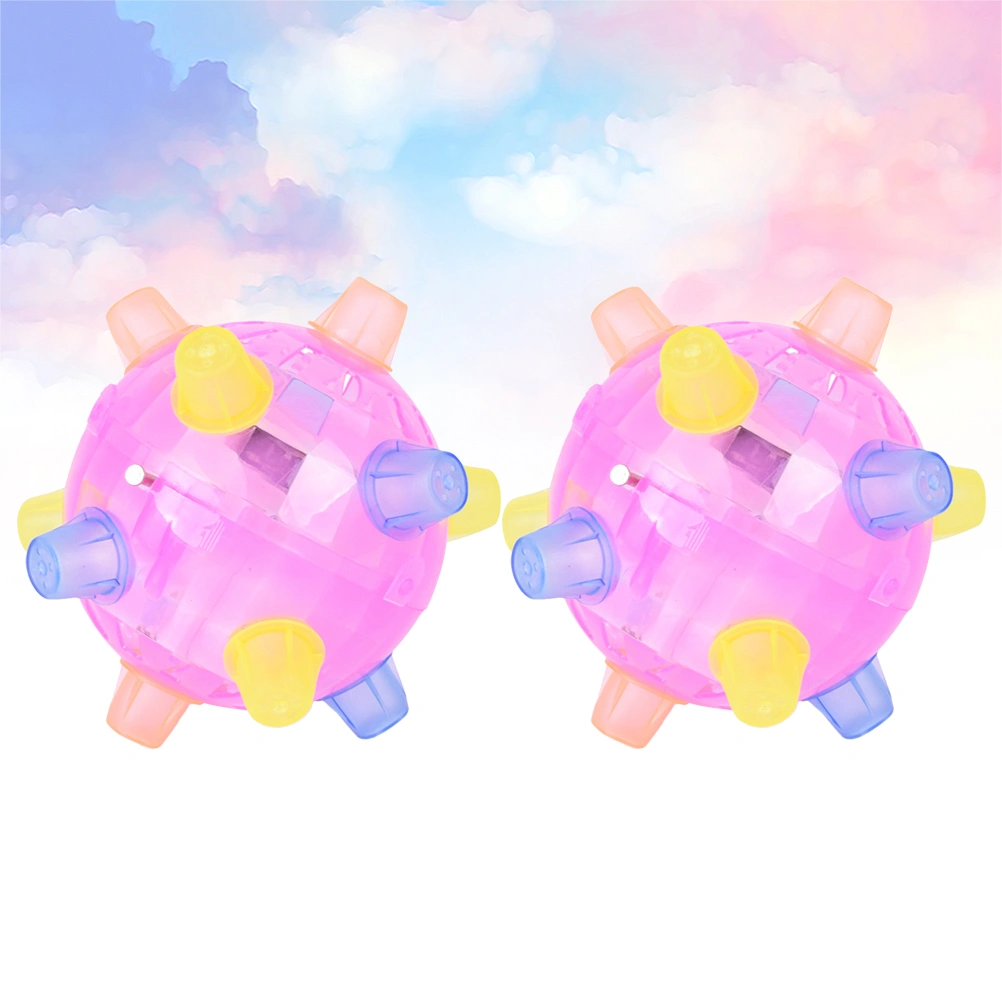 2Pcs Flashing Light Up Music Bouncing Ball Hopping Ball Music Jumping Dancing Ball Toy Without Battery (Pink)
