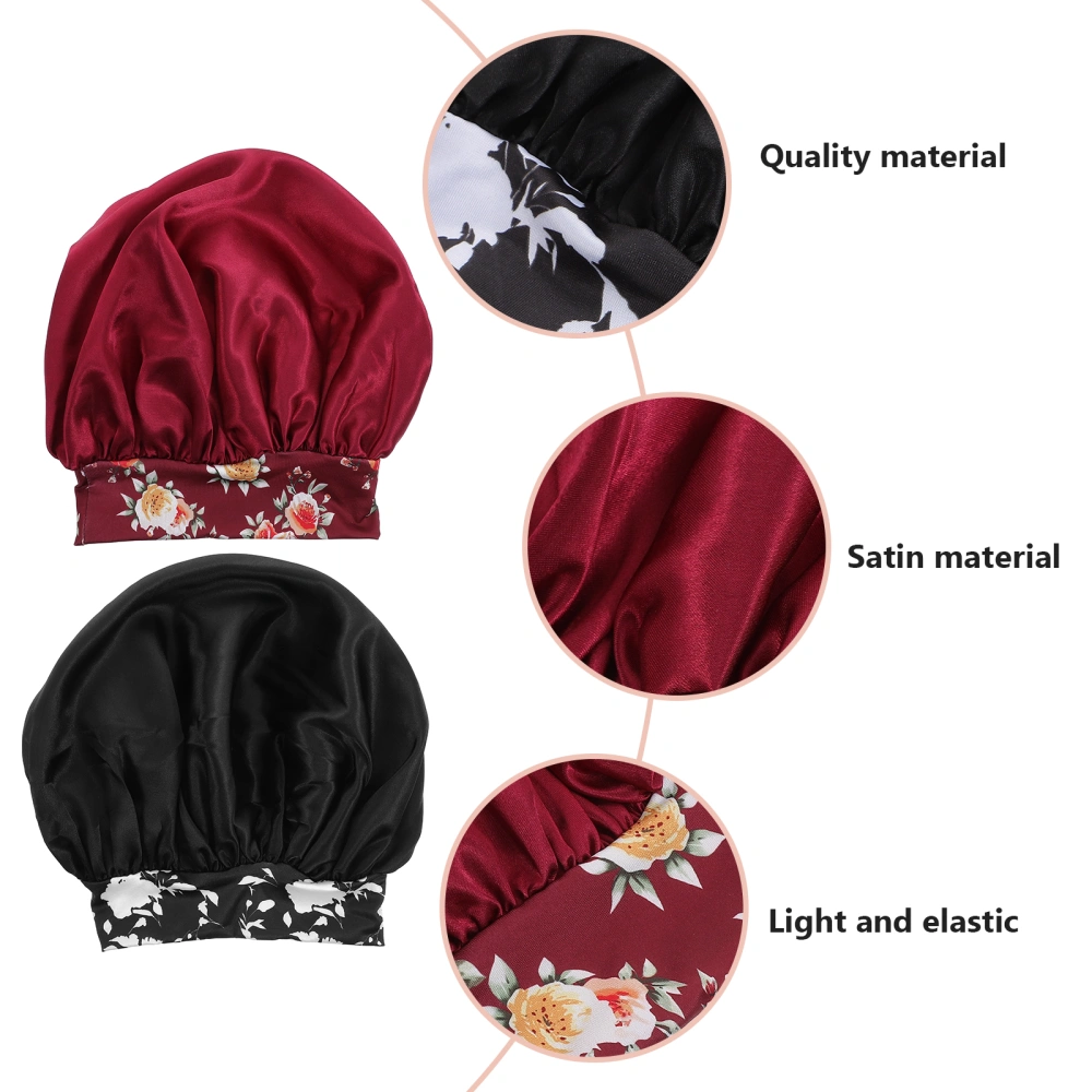 2Pcs Printed Bohemia Sleeping Hat Practical Loose Hair Hat Women Nightcap