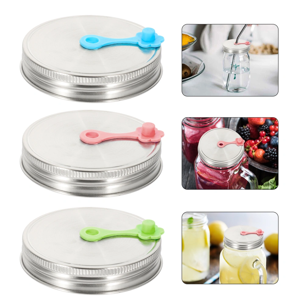 3 Sets of Mason Jar Lids with Straw Hole Stainless Steel Straw Lids Straw Lid with Plugs