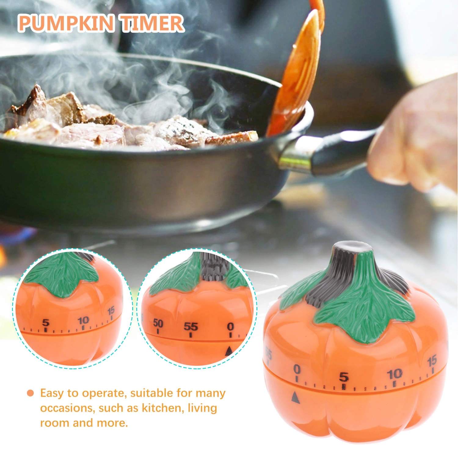 Pumpkin Design Mechanical Timer Kitchen Timer Household Cooking Time Manager Baking Reminder Cooking Countdown Timer (Orange)