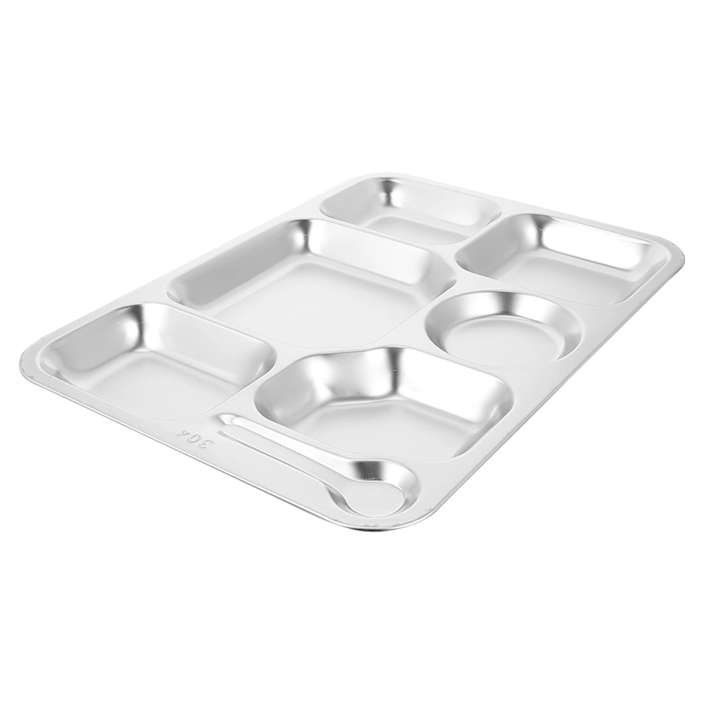 1pc Stainless Steel Divided Plate Durable 7 Sections Food Serving Tray (Silver)