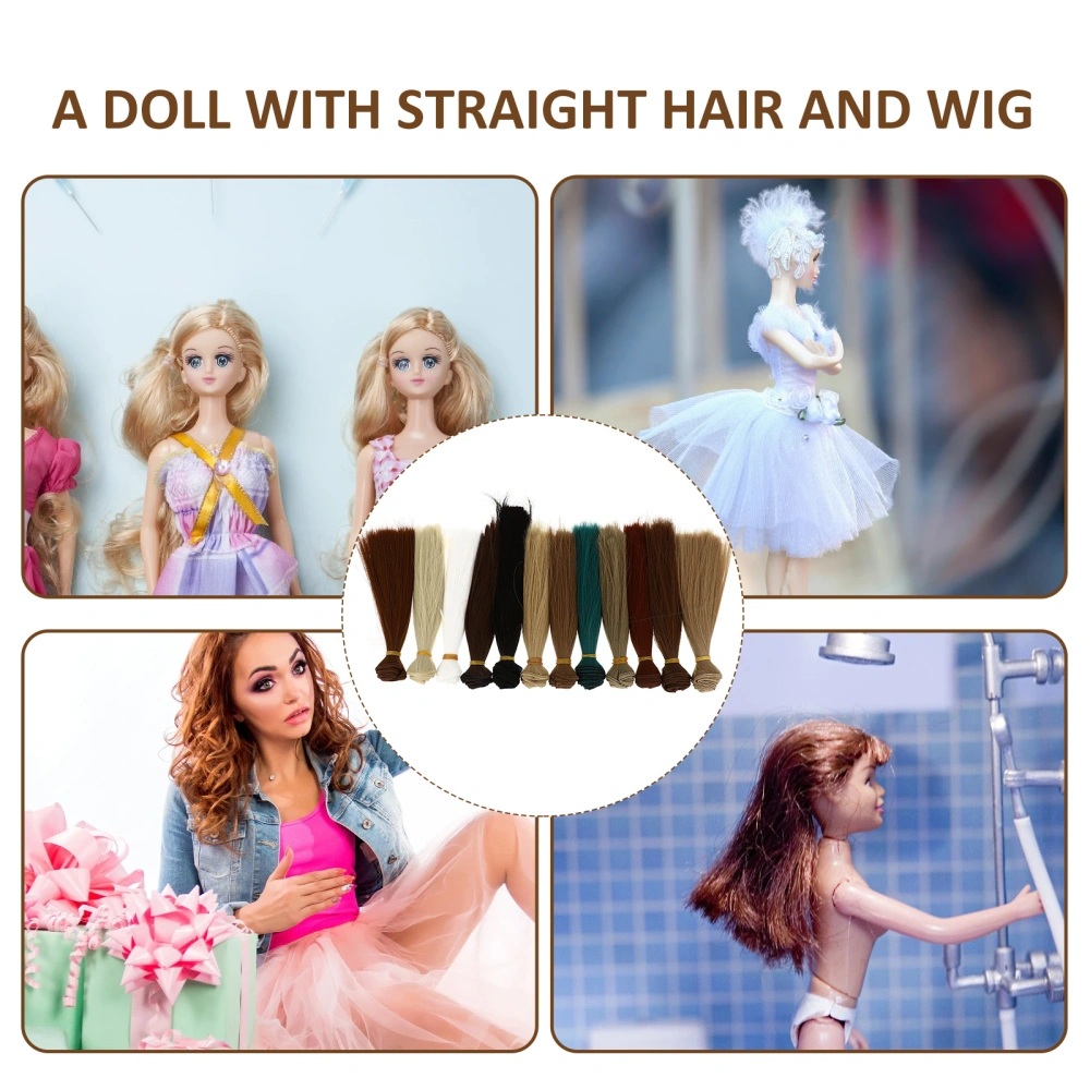 12pcs Doll Hair Heat Resistant Straight Doll Wig Doll Hair Wefts DIY Doll Supply