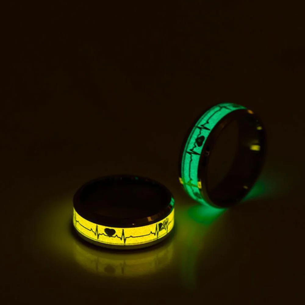 1PC Couples Rings Noctilucence Electrocardiography Rings Stylish Luminous Finger Rings Unisex Noctilucence Finger Ring for Women Men Wearing Blue Noctilucence Style Size 7