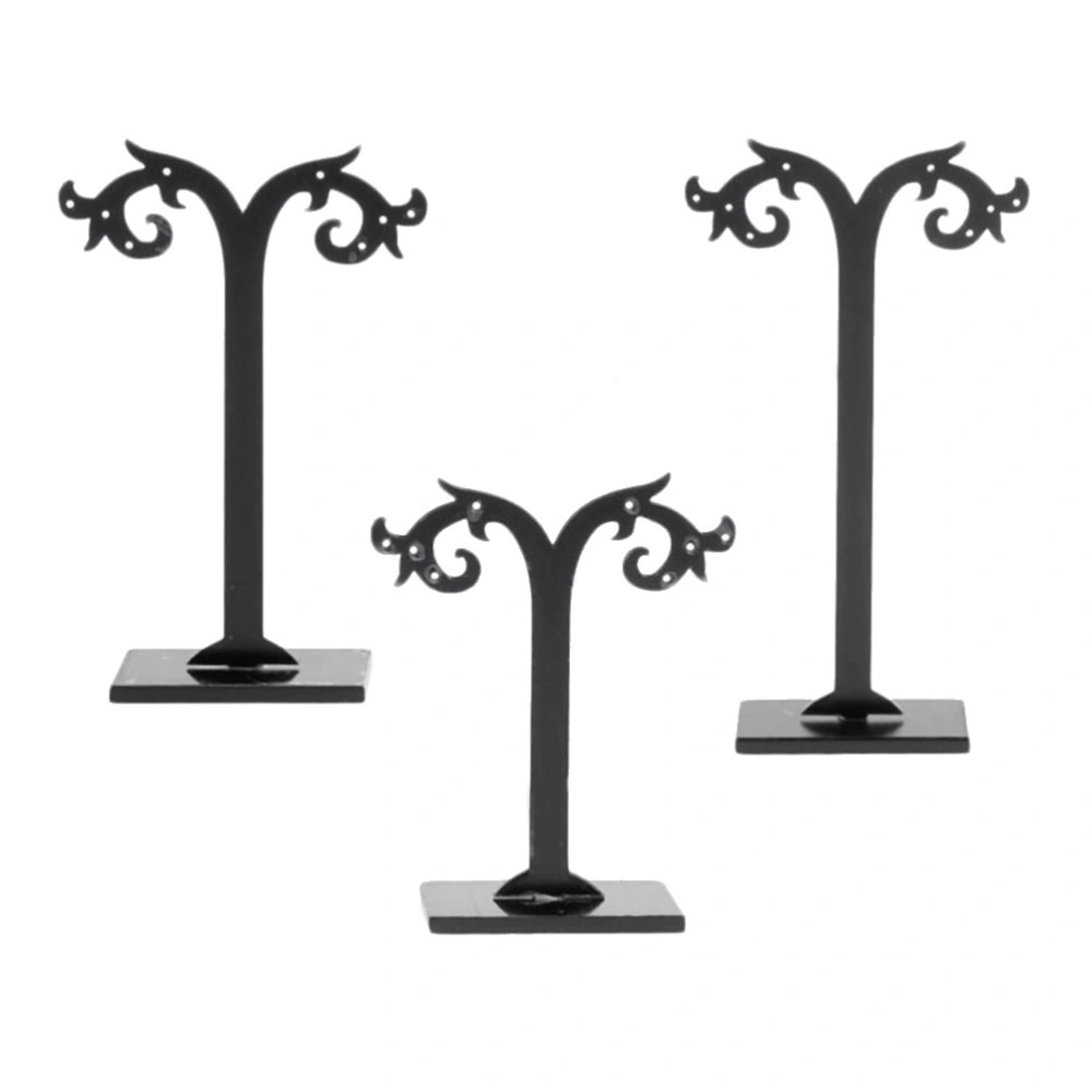 3pcs/Set Acrylic Earrings Stand Holder T-shape Ear Studs Display Rack Jewelry Organizer (Black)