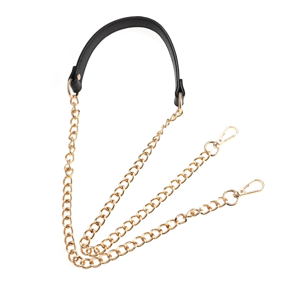 PU Leather Accessory Metal Chain for Woman Bags - Size Total Length 120cm plus 2 Buckles (Light Gold Chain and Black Leather)