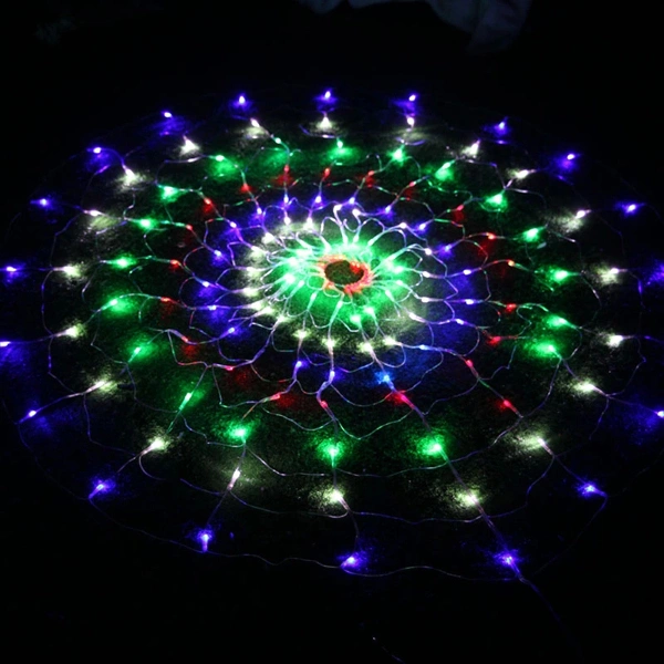 1.5M AC 220V 120-LEDs 8-Mode Spider Web Net Shaped Waterproof LED String Lights Lamps with EU Plug for Christmas /Garden /Party (Colorful Light)