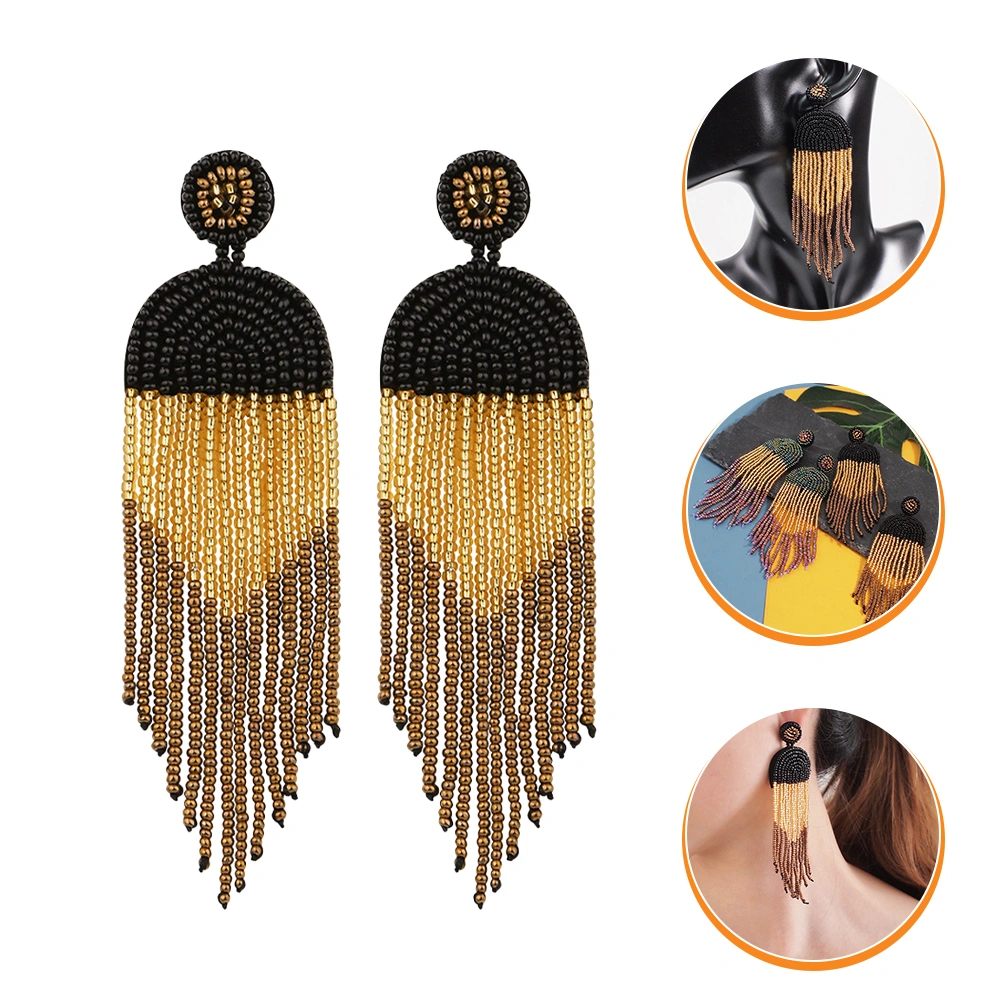 1 Pair Bohemian Glass Bead Earrings Dangle Drop Earrings Long Beaded Tassel Earrings