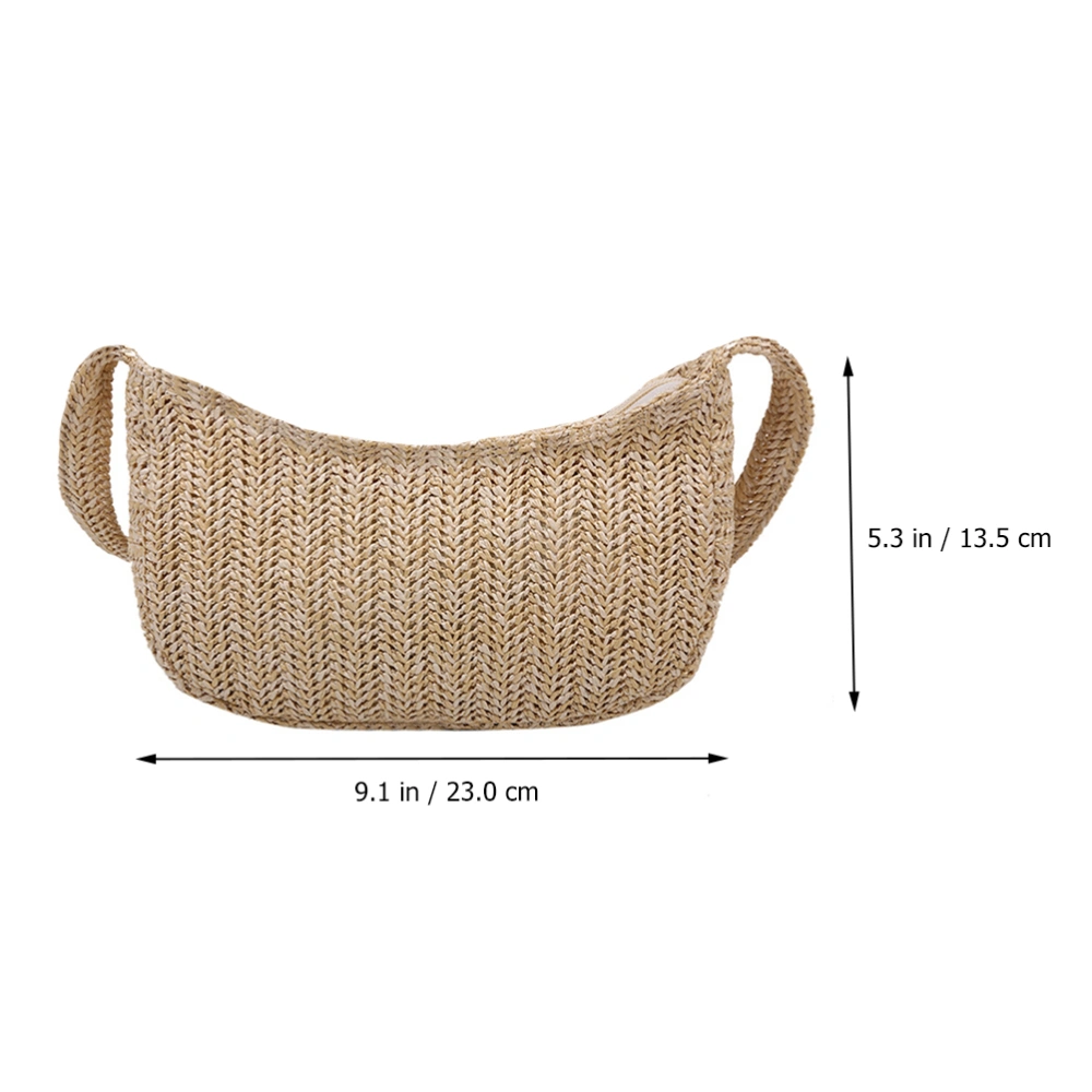 Fashion Crossbody Bag Solid Color Straw Woven Handbag Elegant Shoulder Bag