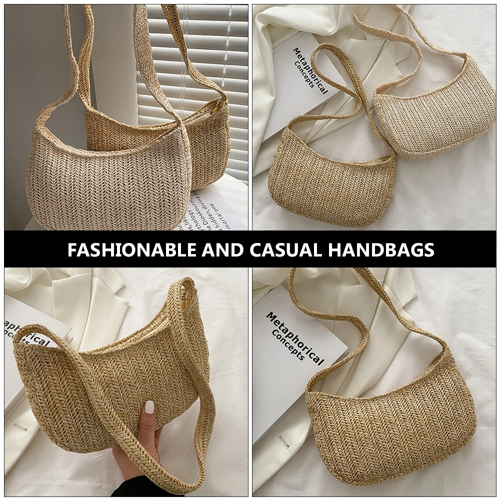 Fashion Crossbody Bag Solid Color Straw Woven Handbag Elegant Shoulder Bag