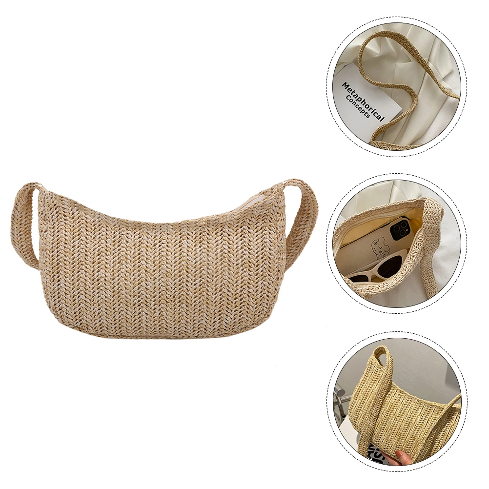 Fashion Crossbody Bag Solid Color Straw Woven Handbag Elegant Shoulder Bag