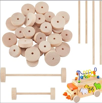 1 Set Wooden Wheel and Stick Kit Unfinished Wooden Wheels Blank Craft Accessories