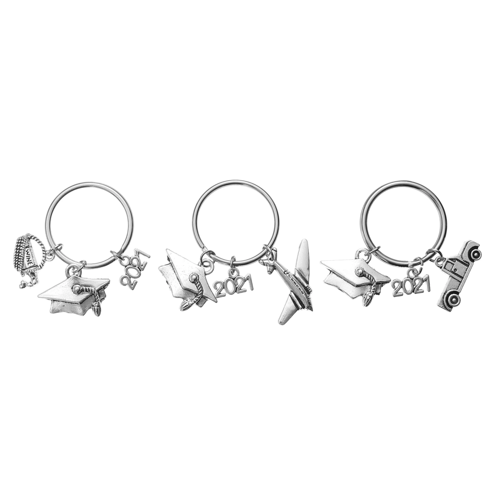 3pcs Stylish Graduation Bachelor Key Chain Gift Key Ring Bag Pendant