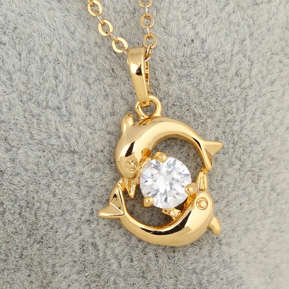 Dolphin Shaped 18K Gold Plated Pendant Necklace with Austrian Zircon (Golden)