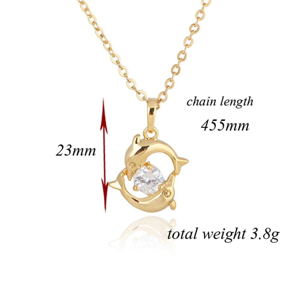 Dolphin Shaped 18K Gold Plated Pendant Necklace with Austrian Zircon (Golden)