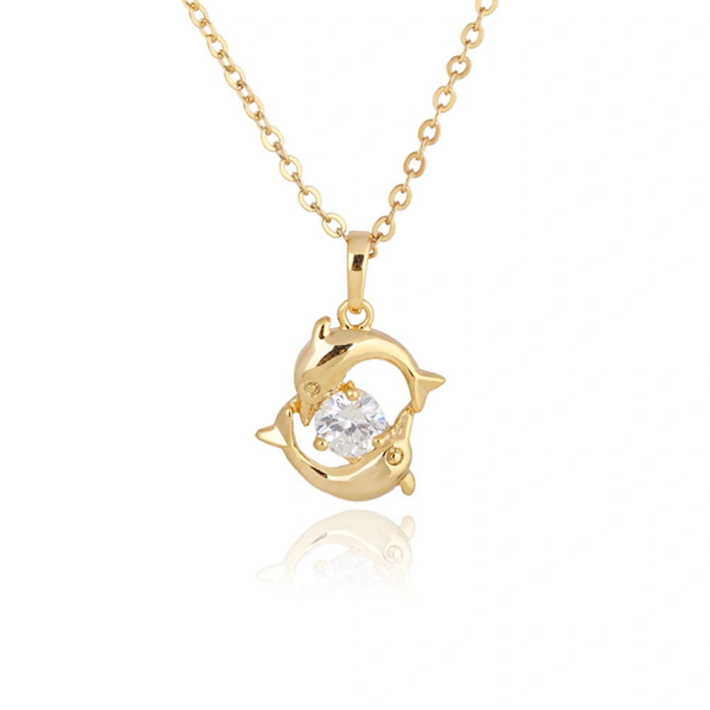 Dolphin Shaped 18K Gold Plated Pendant Necklace with Austrian Zircon (Golden)