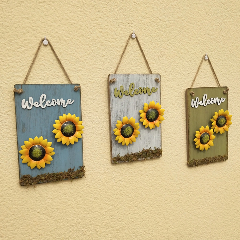 1Pc Pastoral Style Welcome Board Shop Board Sunflower Plaque Pastoral Signboard (Blue)